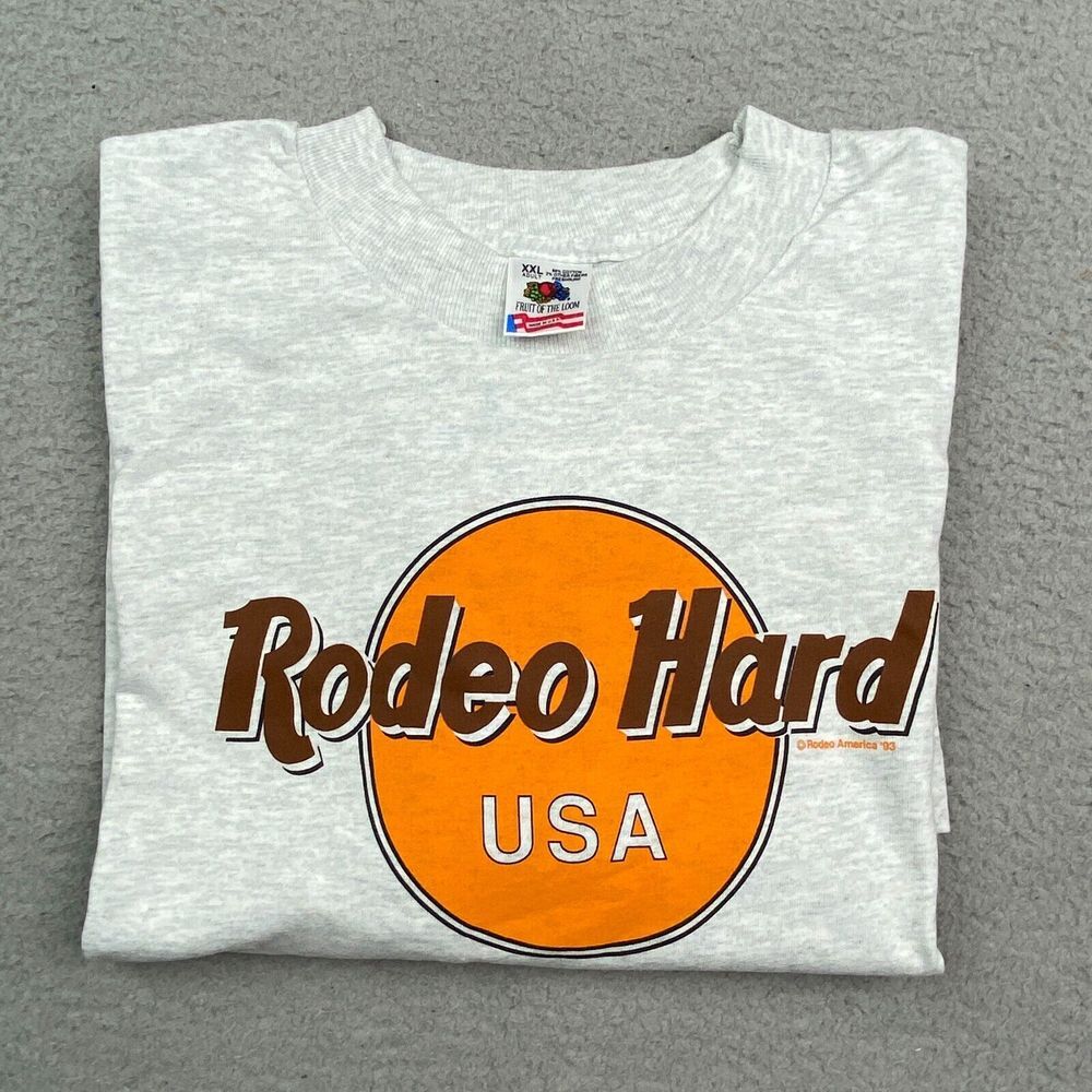 Vintage Rodeo Shirt Men 2XL Gray Made in USA Graphic Tee Rodeo Hard Cowboy Y2K‎